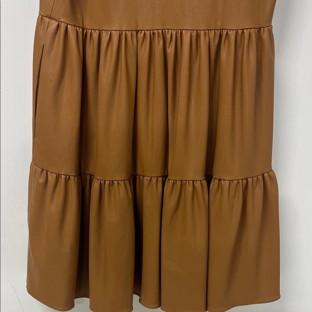 Amanda Uprichard, Connolly Dress, Camel Colored Faux Leather, Size XS - Picture 8 of 12